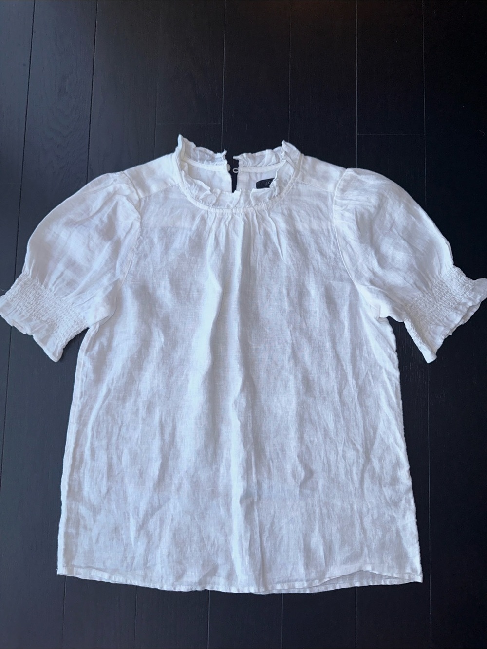 J. Crew White Ruffle Neck Short Sleeve Top
